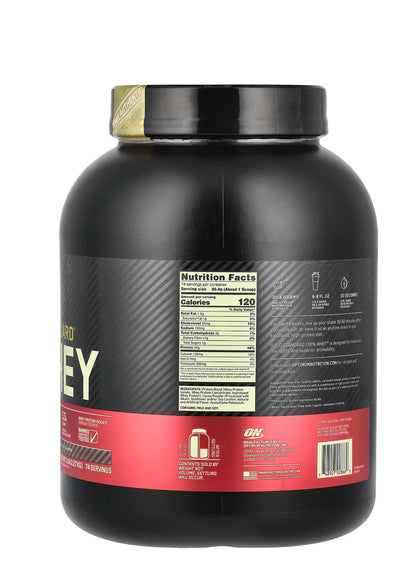 Optimum Nutrition Gold Standard wheyprotein, dobbel rik sjokolade, 5 lbs med næringsfakta, kosttilskudd, vitaminer.