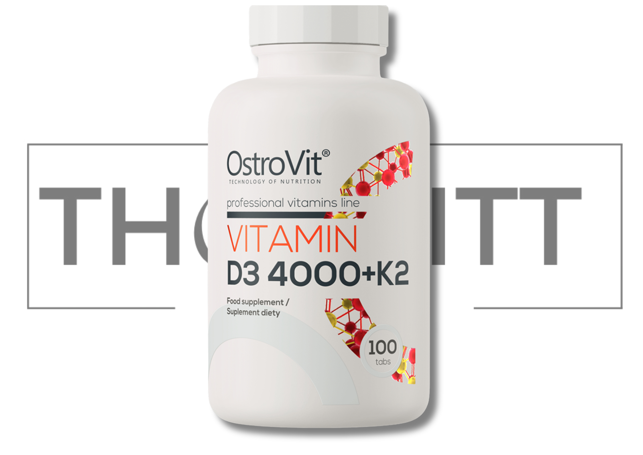OstroVit Vitamin D3 4000 IU K2 supplement bottle, 100 tablets for bone and immune support