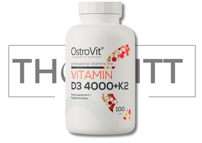 OstroVit Vitamin D3 4000 IU K2 supplement bottle, 100 tablets for bone and immune support