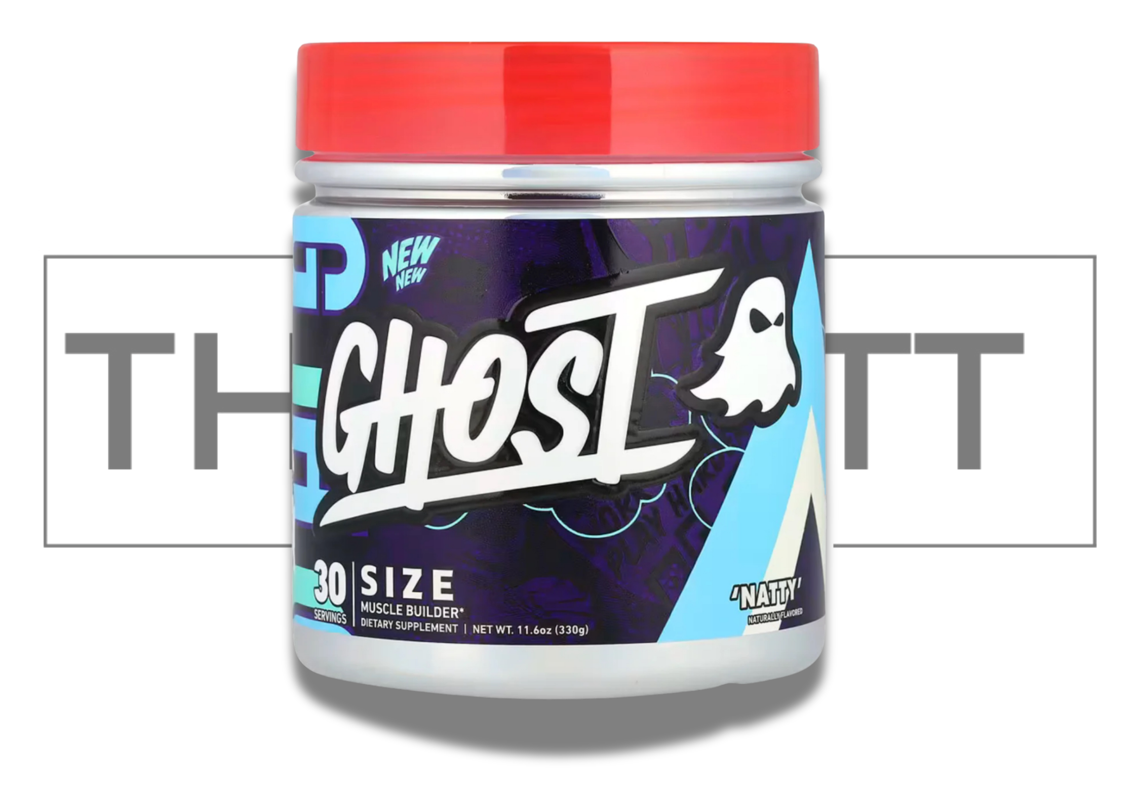 GHOST® SIZE Muscle Builder supplement, 11.6 oz, gluten-free, vegan, contains creatine and vitamins for muscle growth.