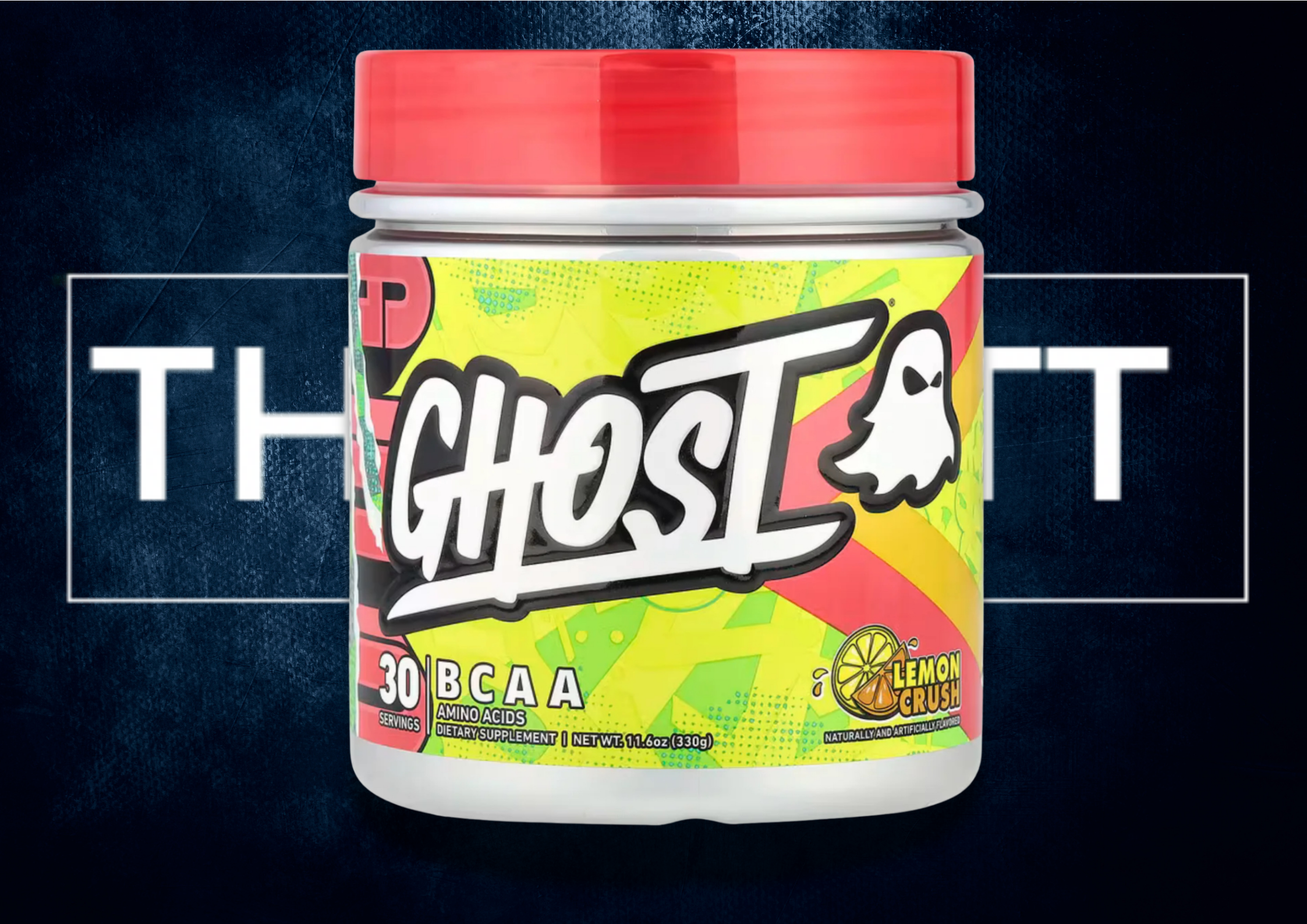 GHOST BCAA Lemon Crush 330g kosttilskudd med aminosyrer, veganvennlig, glutenfri og sukkerfri.