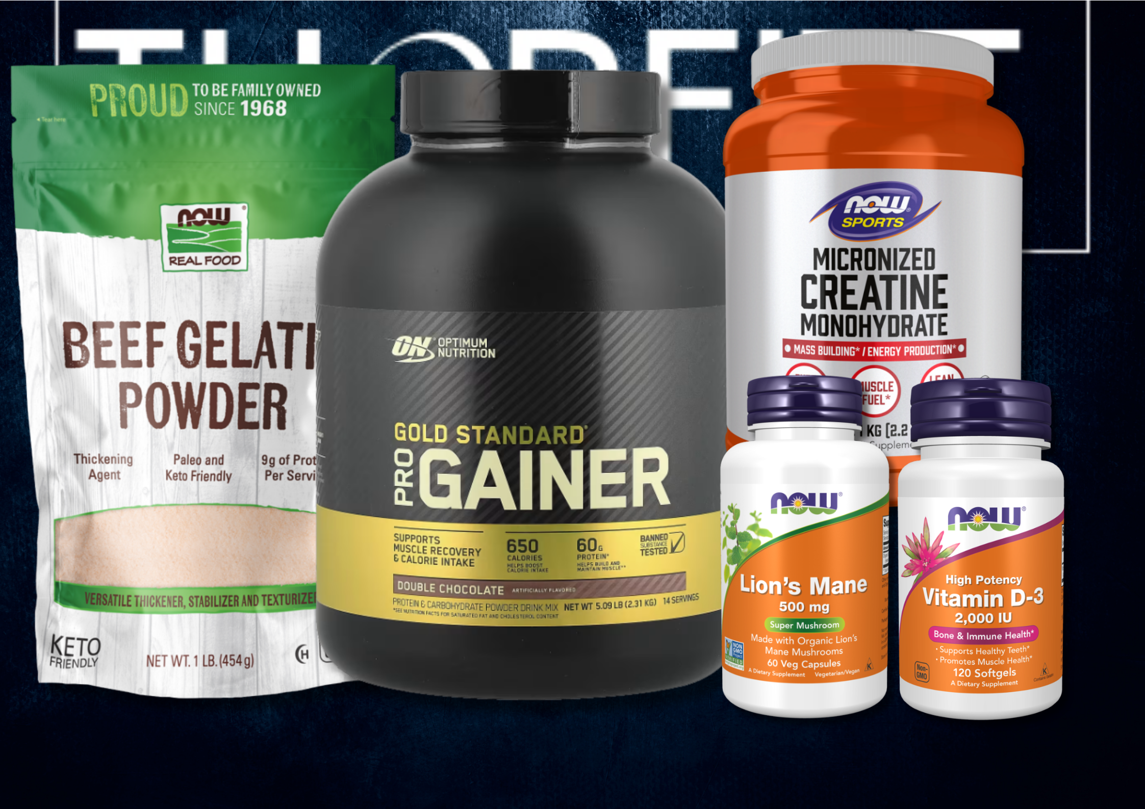 Vekttapspakke med biffprotein, kreatin, Lion's Mane og D-vitaminer for vektnedgang.