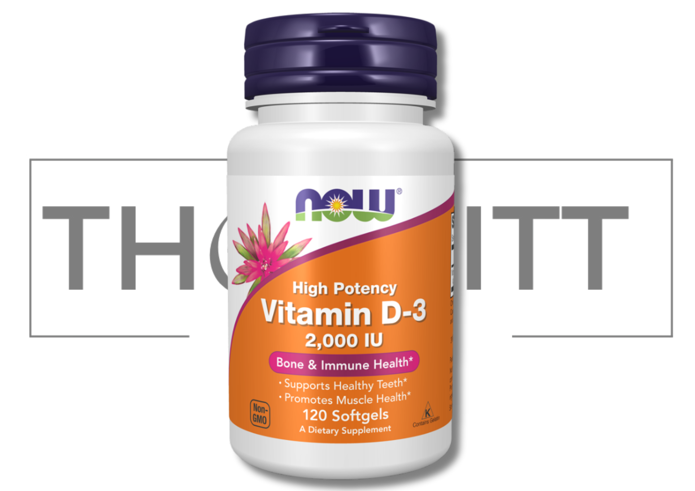 NOW® High Potency Vitamin D-3 2000 IU, 120 softgels for bone, immune, and muscle health, dietary supplement.