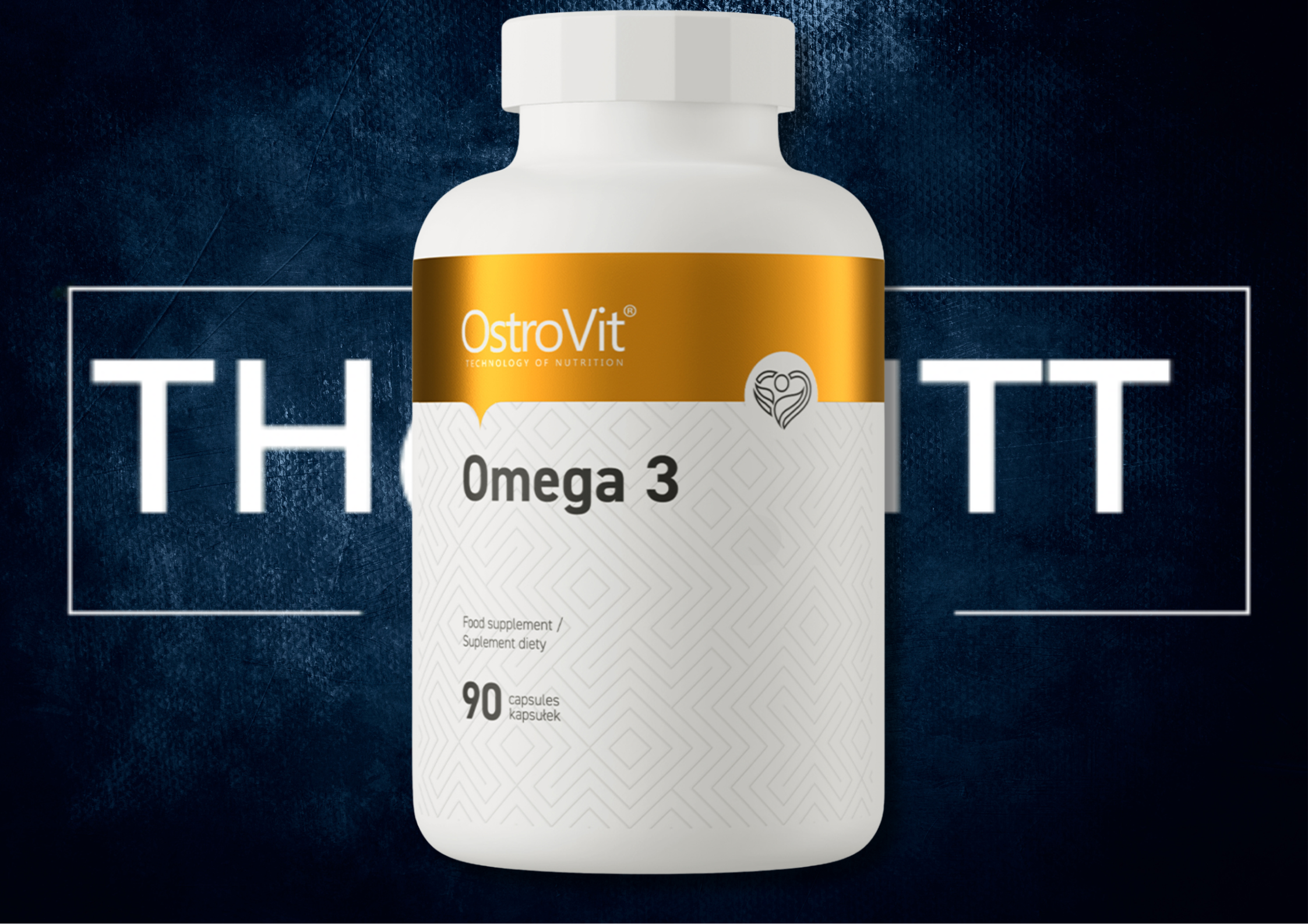 OstroVit Omega 3 kosttilskudd med 90 kapsler for immunhelse og lipidprofil. Inneholder høyrenset fiskeolje.