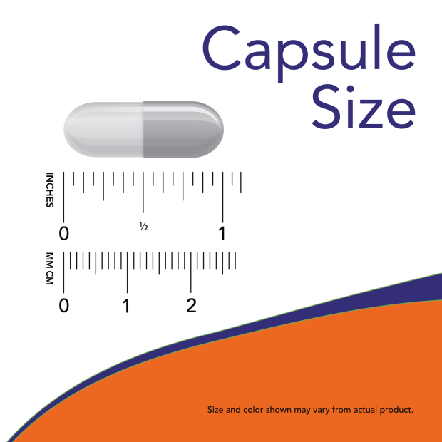 Image showing the size of a capsule with measurement indicators in inches and millimeters.