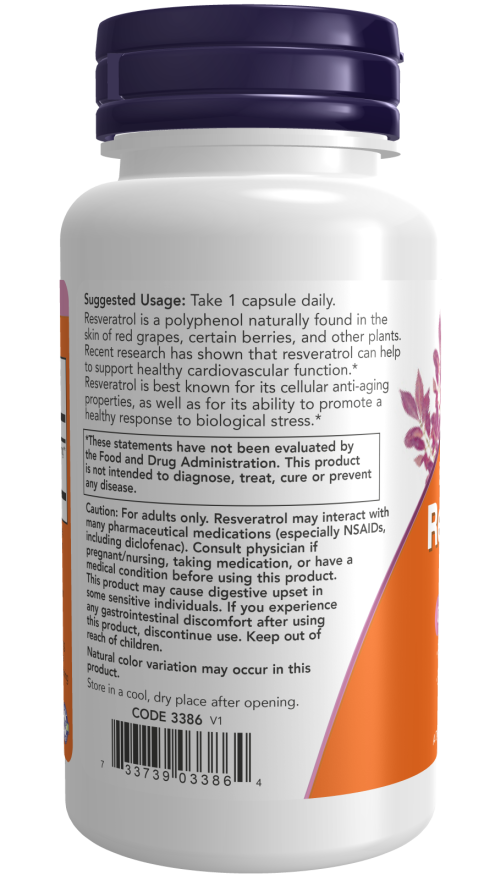 Extra Strength Resveratrol supplement bottle, 350 mg, 60 Veg Capsules for cardiovascular health support.
