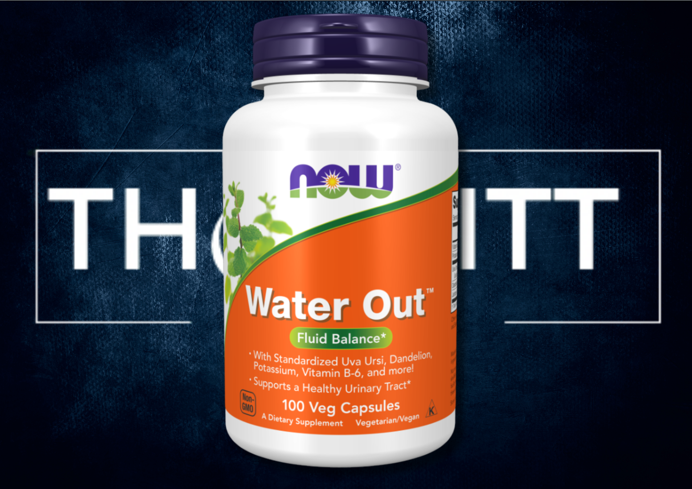 NOW® Water Out™ dietary supplement in a bottle, 100 veg capsules supporting fluid balance and healthy urinary function.