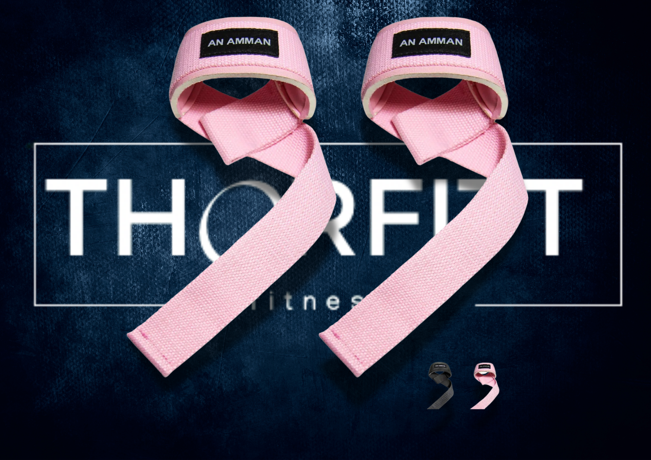 Løfteremmer i rosa og svart fra Thorfit, designet for styrketrening og støtte under løft.