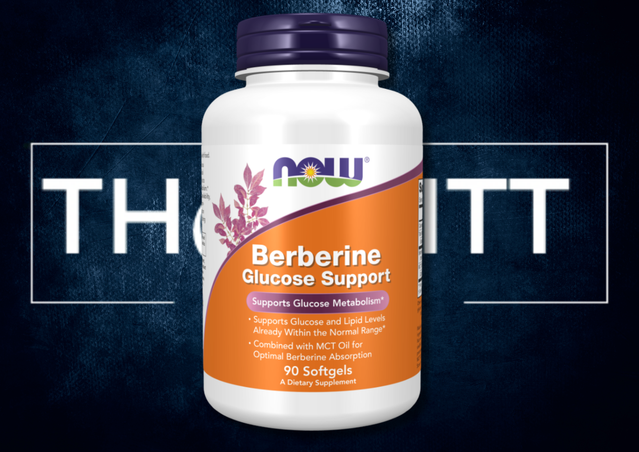 Berberine Glucose Support supplement bottle with 90 softgels for glucose metabolism support and optimal absorption.