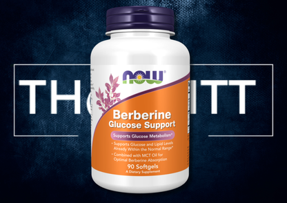 Berberine Glucose Support supplement bottle with 90 softgels for glucose metabolism support and optimal absorption.