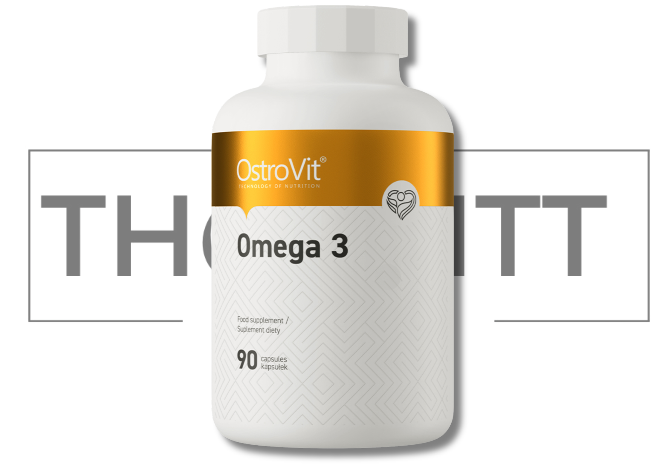 OstroVit Omega 3 90 kapsler, høyrenset fiskeolje, kosttilskudd for immunhelse, glutenfri.
