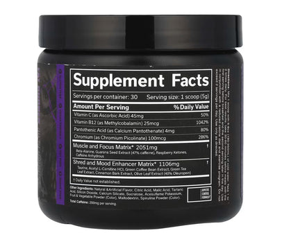 JNX Sports The Ripper! fetburner supplement facts label with vitamins, creatine, and mood enhancer matrix details.
