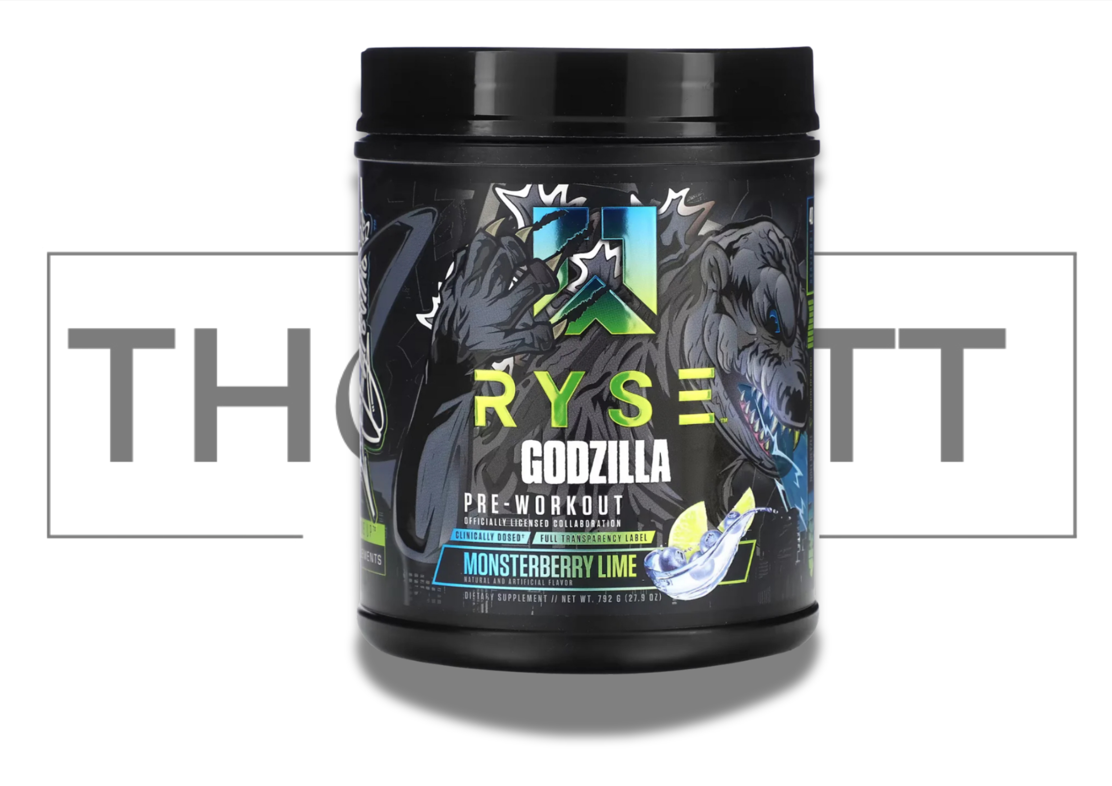 RYSE Godzilla Pre-Workout Monsterberry Lime, 1.74 lb, kosttilskudd med D vitaminer og kreatin.