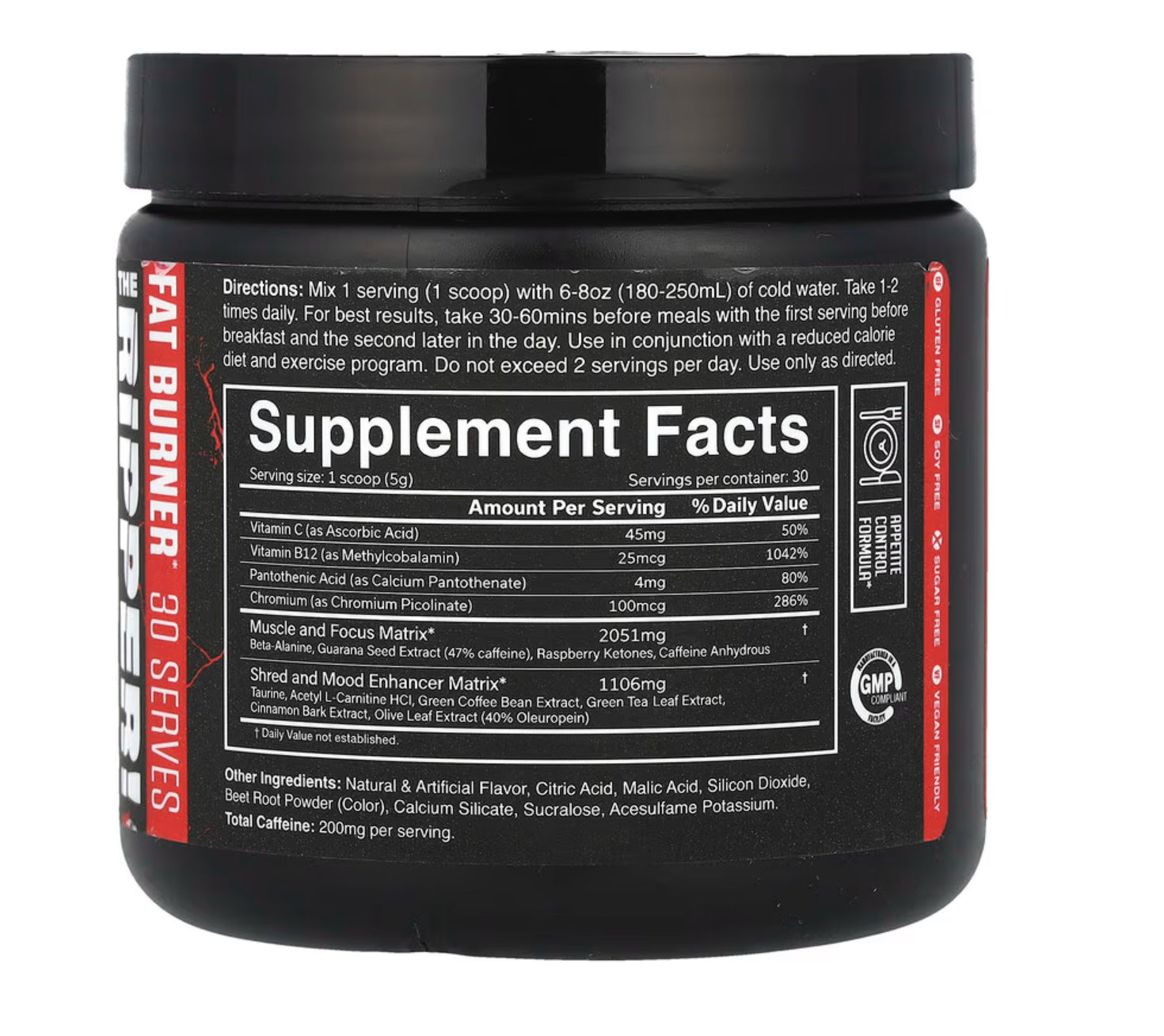 JNX Sports The Ripper! fat burner supplement facts nutritional information, glutenfri, soyafri, vegan venlig, kosttilskudd, vitaminer