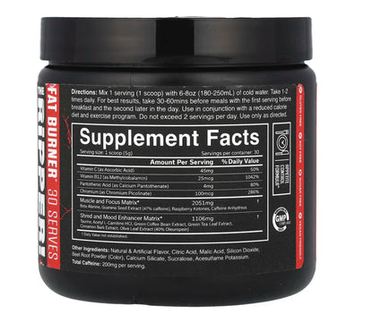 JNX Sports The Ripper! fat burner supplement facts nutritional information, glutenfri, soyafri, vegan venlig, kosttilskudd, vitaminer