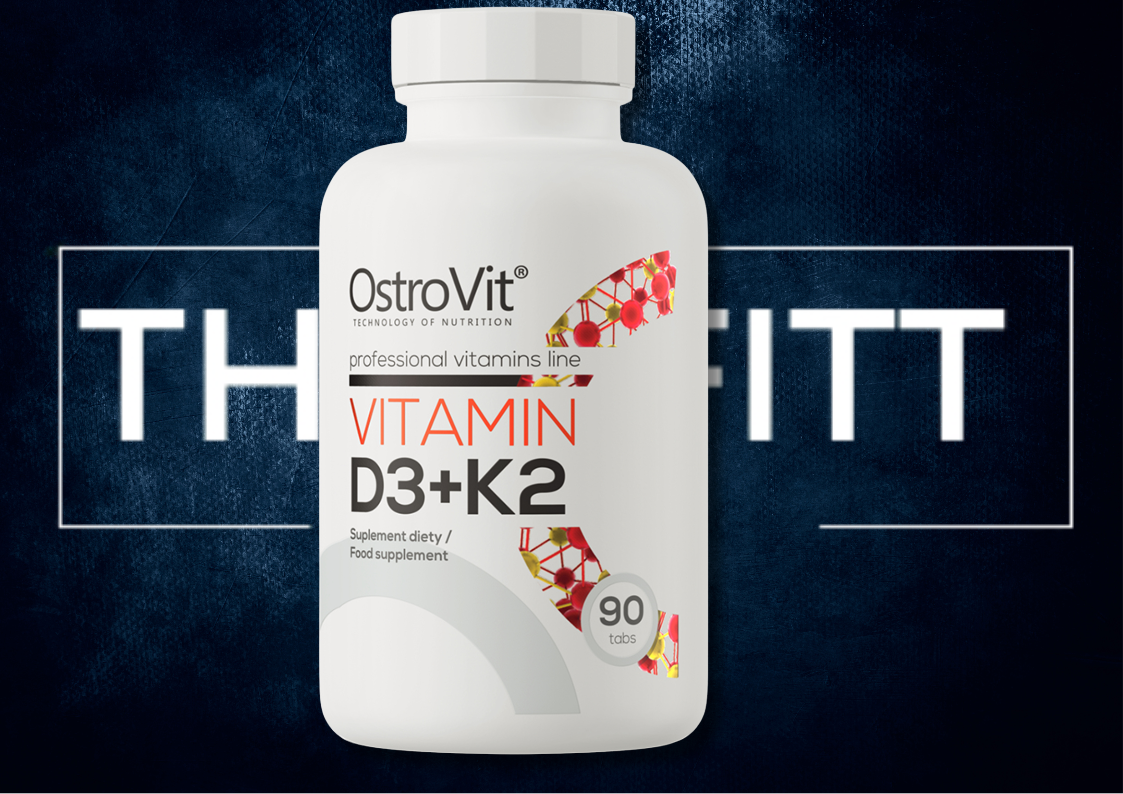 Ostrovit Vitamin D3 + K2 kosttilskudd med 90 tabletter i en praktisk emballasje.