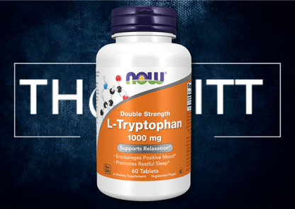 L-Tryptophan kosttilskudd 1000 mg i flaske med 60 tabletter, støtter avslapning og positiv stemning.