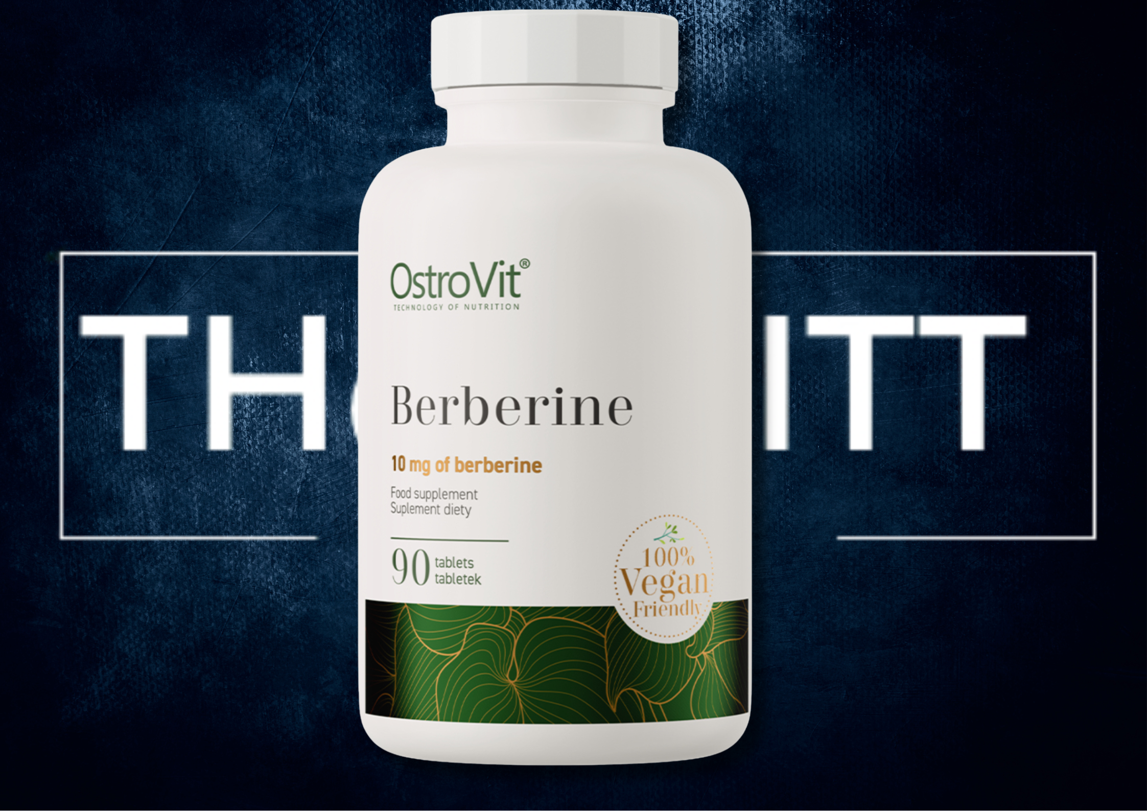 OstroVit Berberine kosttilskudd, 90 veganske tabletter, 10 mg per tablett, støtter sunne blodsukkernivåer.