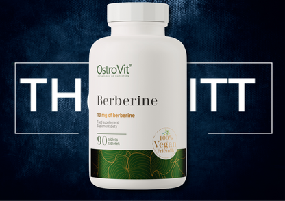 OstroVit Berberine kosttilskudd, 90 veganske tabletter, 10 mg per tablett, støtter sunne blodsukkernivåer.
