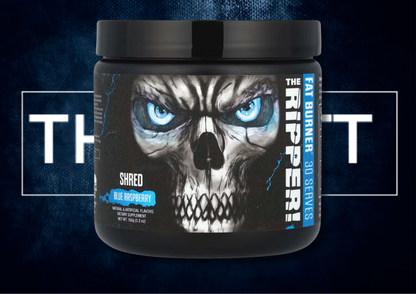 JNX Sports The Ripper fat burner in blue raspberry flavor, gluten-free, vegan, supports energy and fat loss.