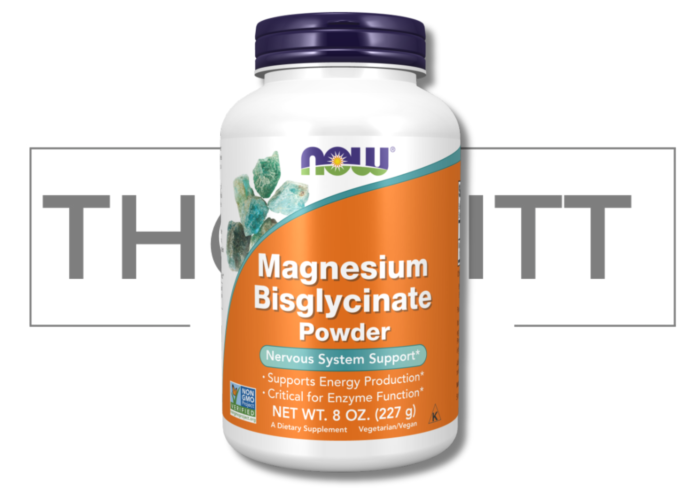 Magnesium Bisglycinate Powder 8 oz bottle, supports energy production and nervous system, dietary supplement.