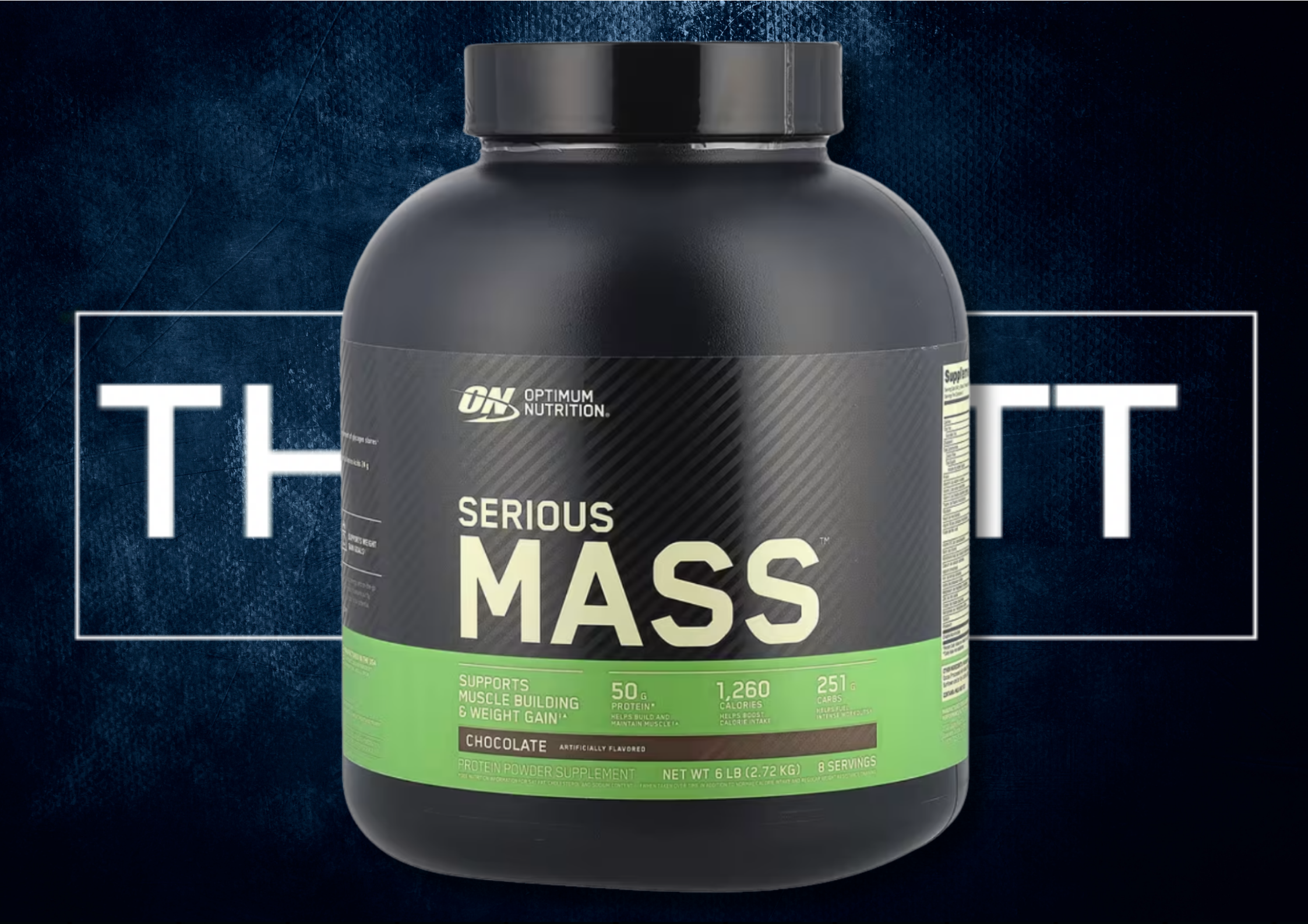 Optimum Nutrition Serious Mass protein powder 6 lb, chocolate flavor, supports muscle building and weight gain.