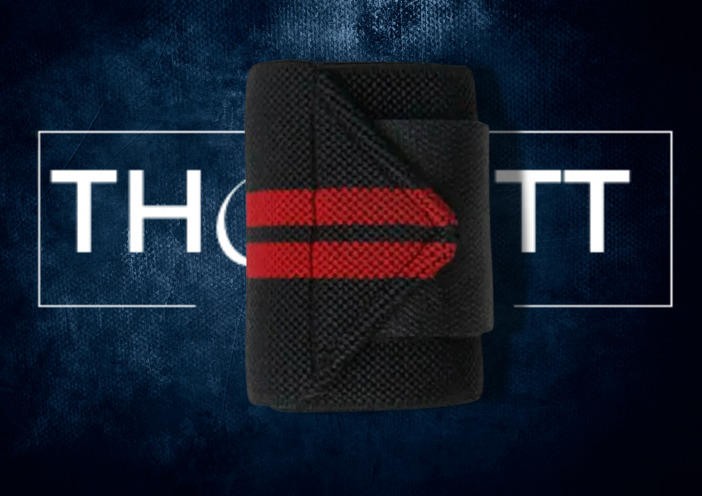 Wrist wrap in black with red stripes, designed for support and grip during workouts, enhancing lifting potential.