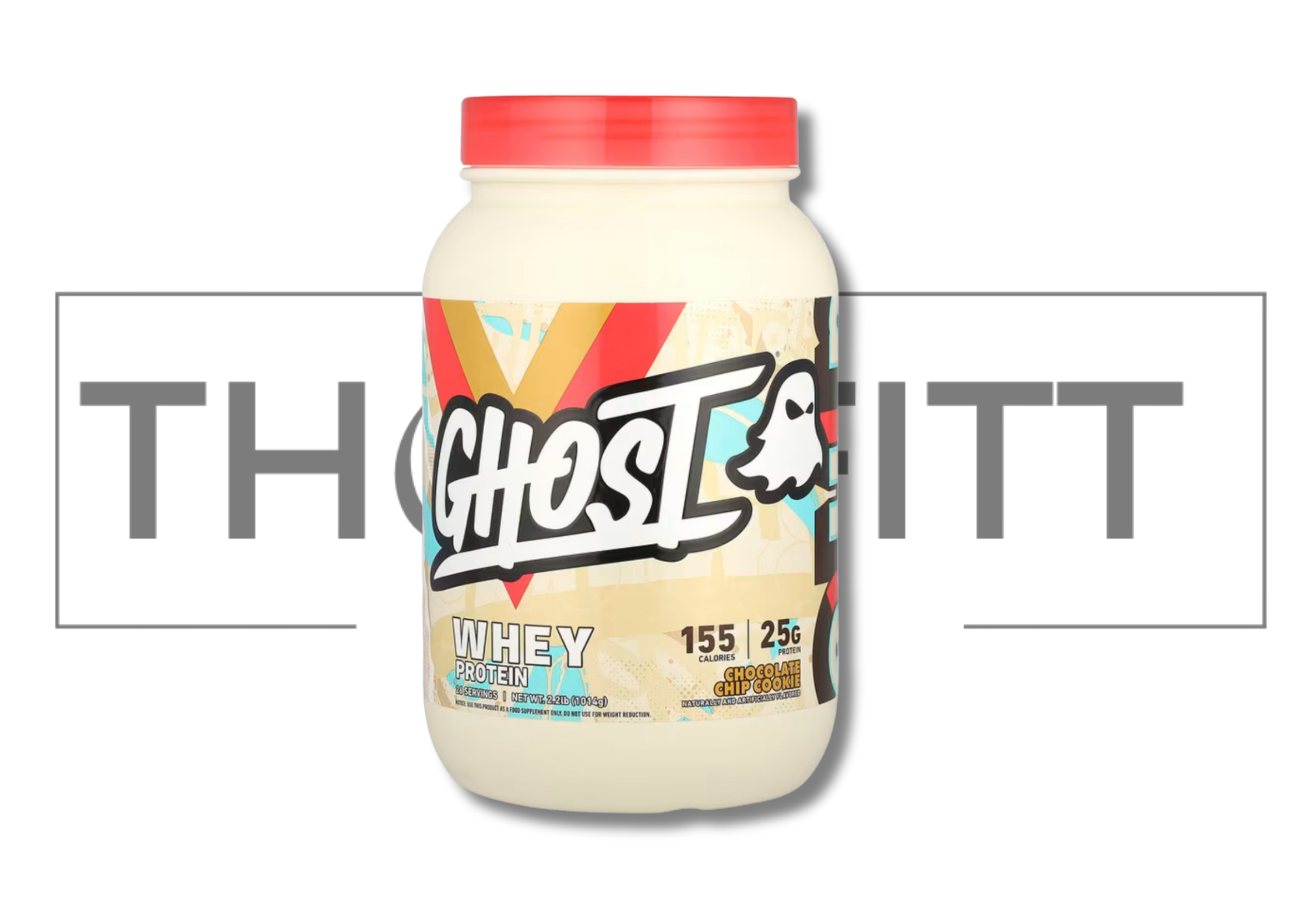 Ghost Whey Protein Chocolate Chip Cookie 2.2 lb, 155 kalorier, 25 g protein, kosttilskudd med D Vitaminer.