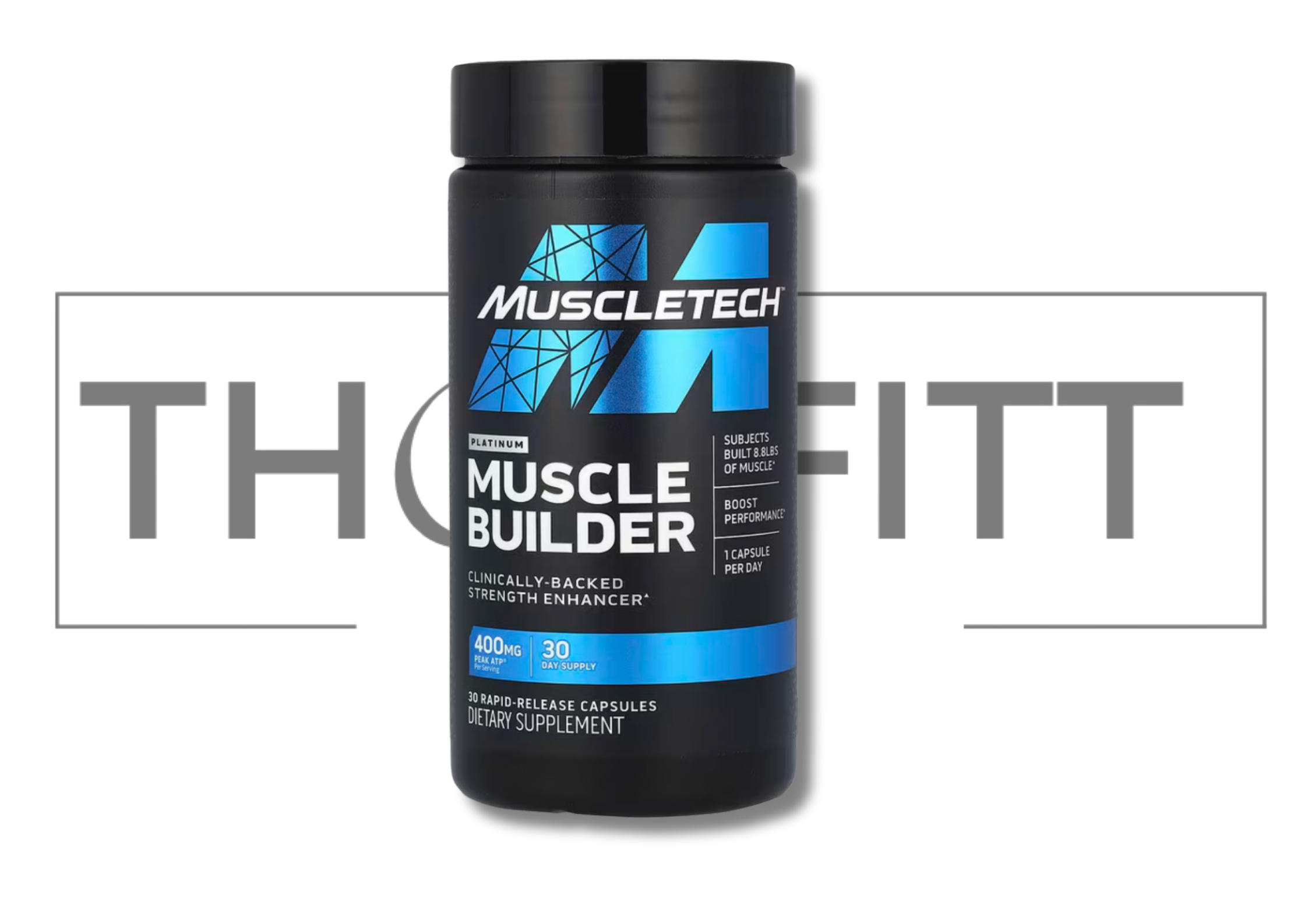 MuscleTech Platinum Muscle Builder supplement, 400 mg, 30 rapid-release capsules for muscle growth and performance.