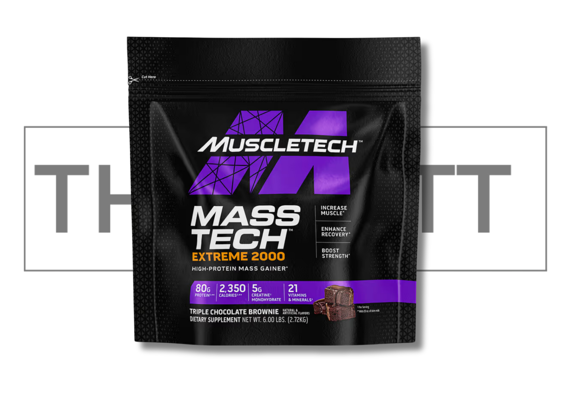 MuscleTech Mass-Tech Extreme 2000, 6 lbs, høyt protein, kreatin, vitaminer, kosttilskudd, Triple Chocolate Brownie.