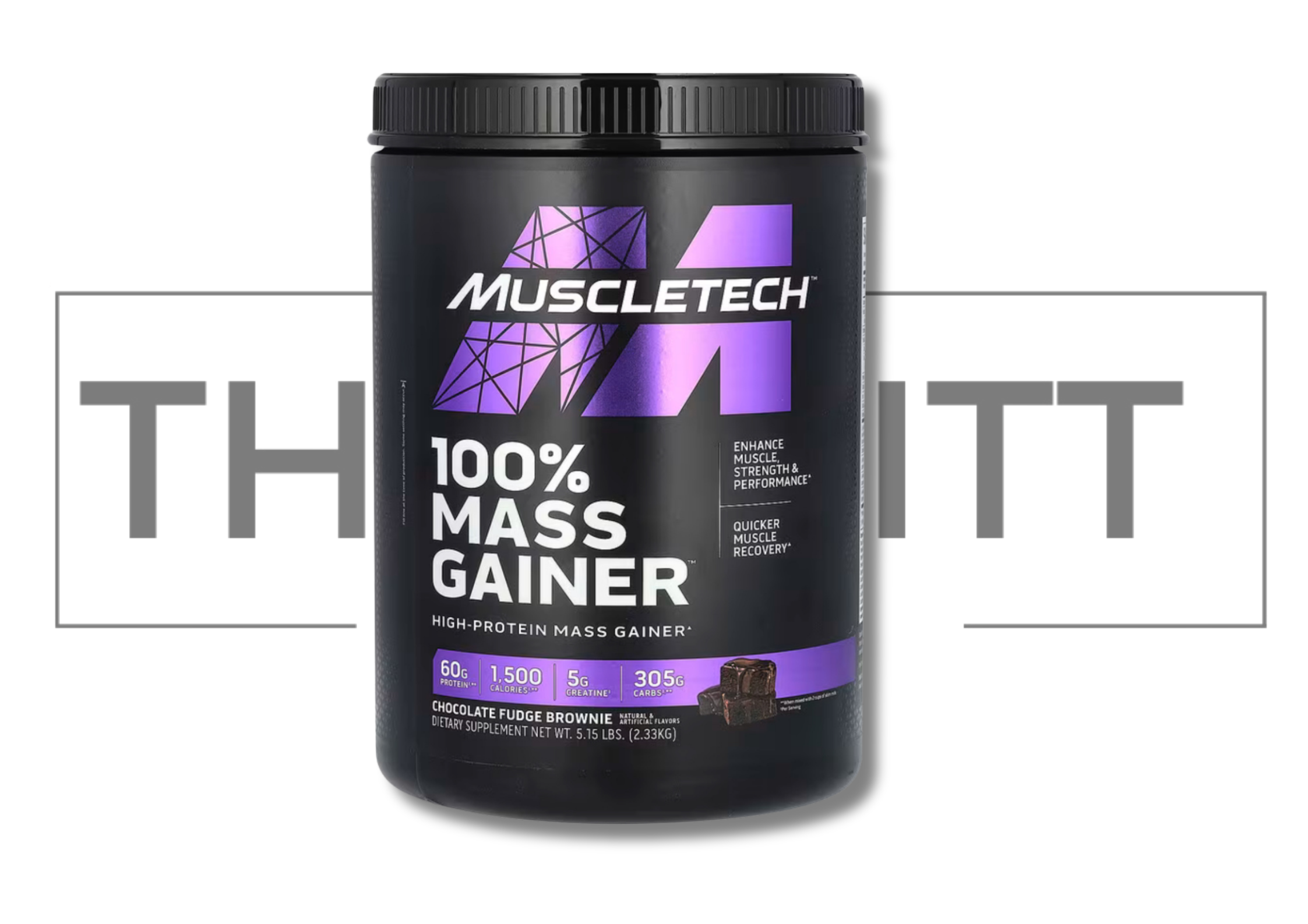 MuscleTech 100% Mass Gainer, Chocolate Fudge Brownie, 5.15 lbs, høyprotein kosttilskudd for muskelgevinst.