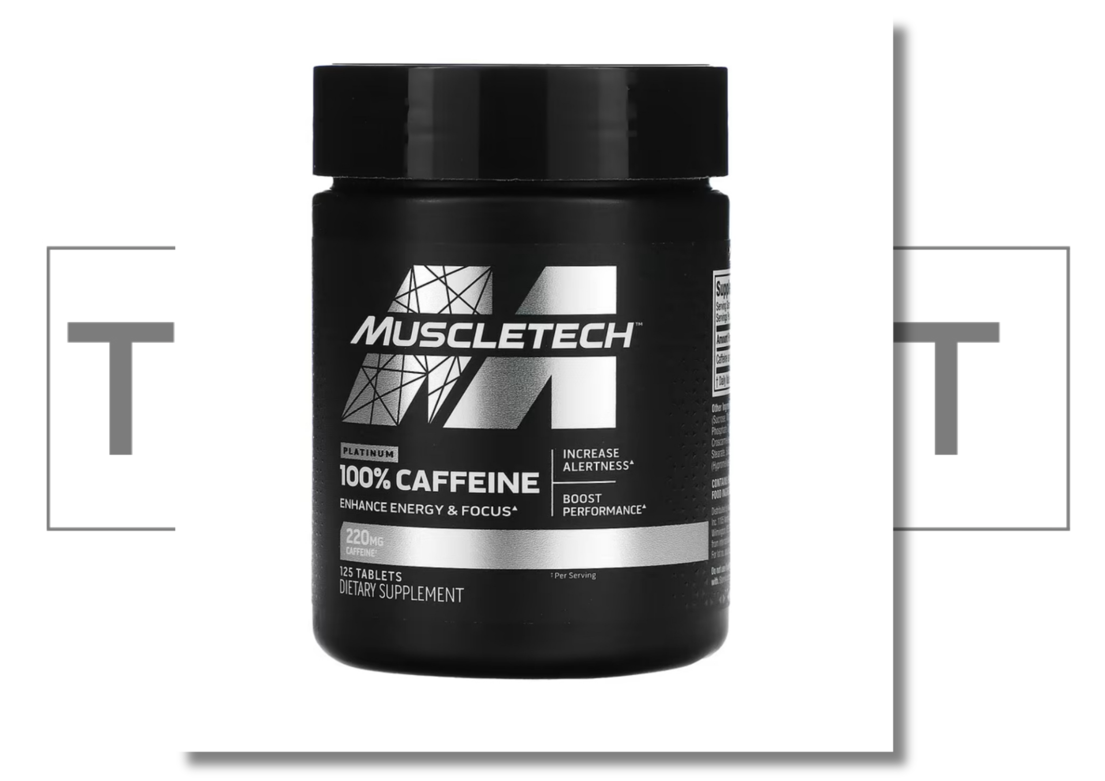 MuscleTech Platinum 100% Caffeine, 220 mg, 125 tabletter kosttilskudd for økt energi og fokus.