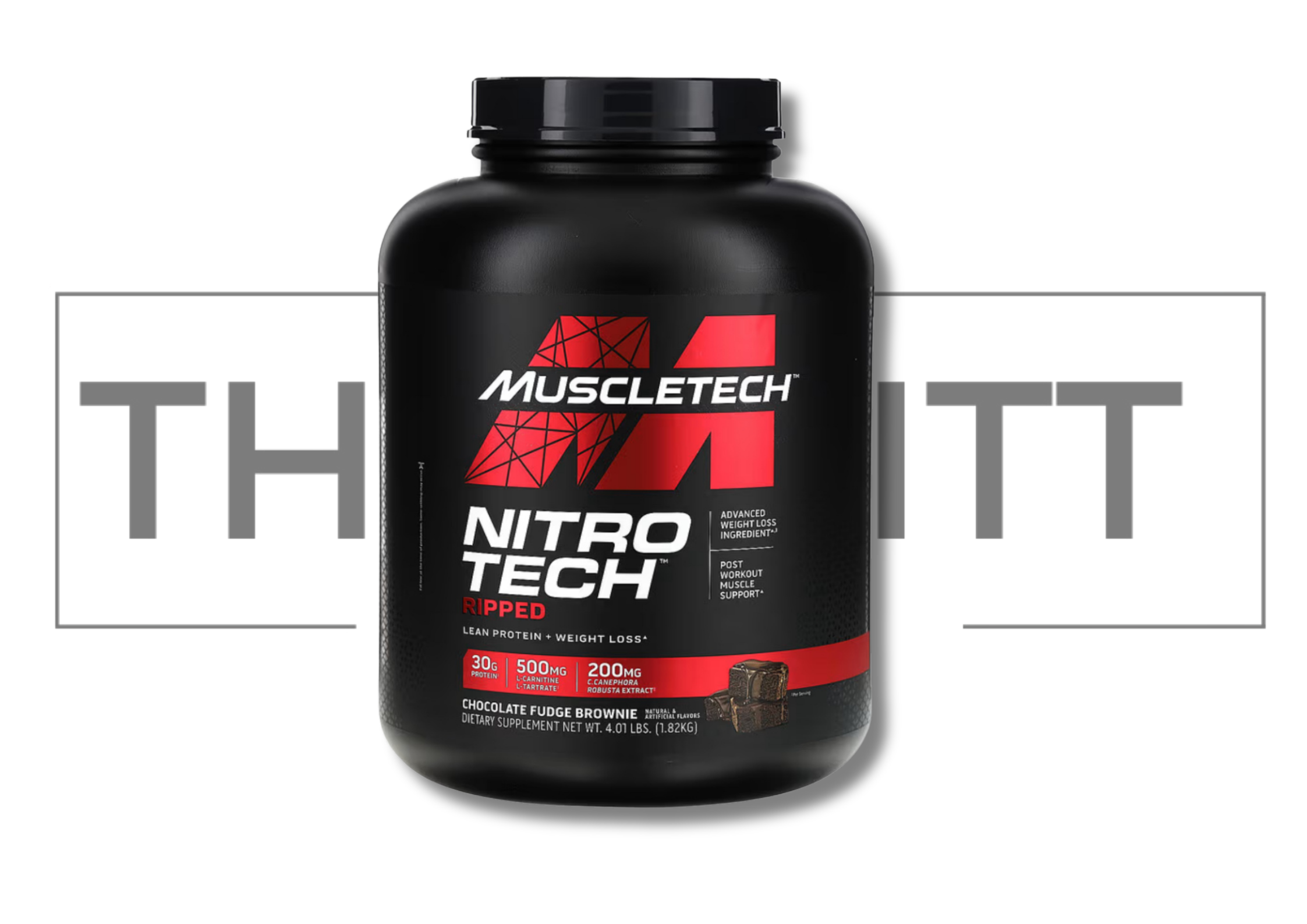 MuscleTech Nitro-Tech Ripped protein powder for weight loss, chocolate fudge brownie flavor, 4.01 lbs, includes vitamins and creatine.