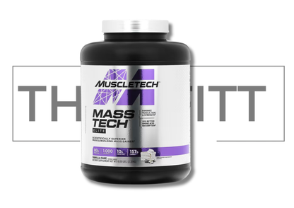MuscleTech Mass-Tech Elite, vanilla cake flavor, 80g protein, 1000 calories, 10g creatine, 157g carbs, 6 lbs.
