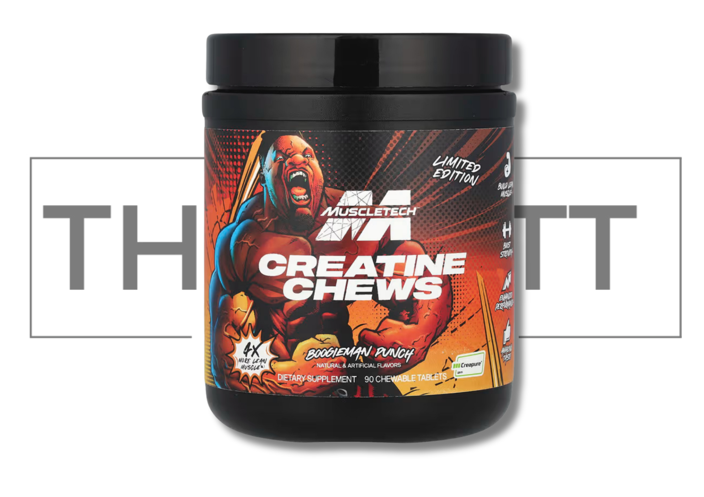 MuscleTech Creatine Chews, Boogieman Punch, 90 chewy tablets, kosttilskudd for økt styrke og muskelvekst.