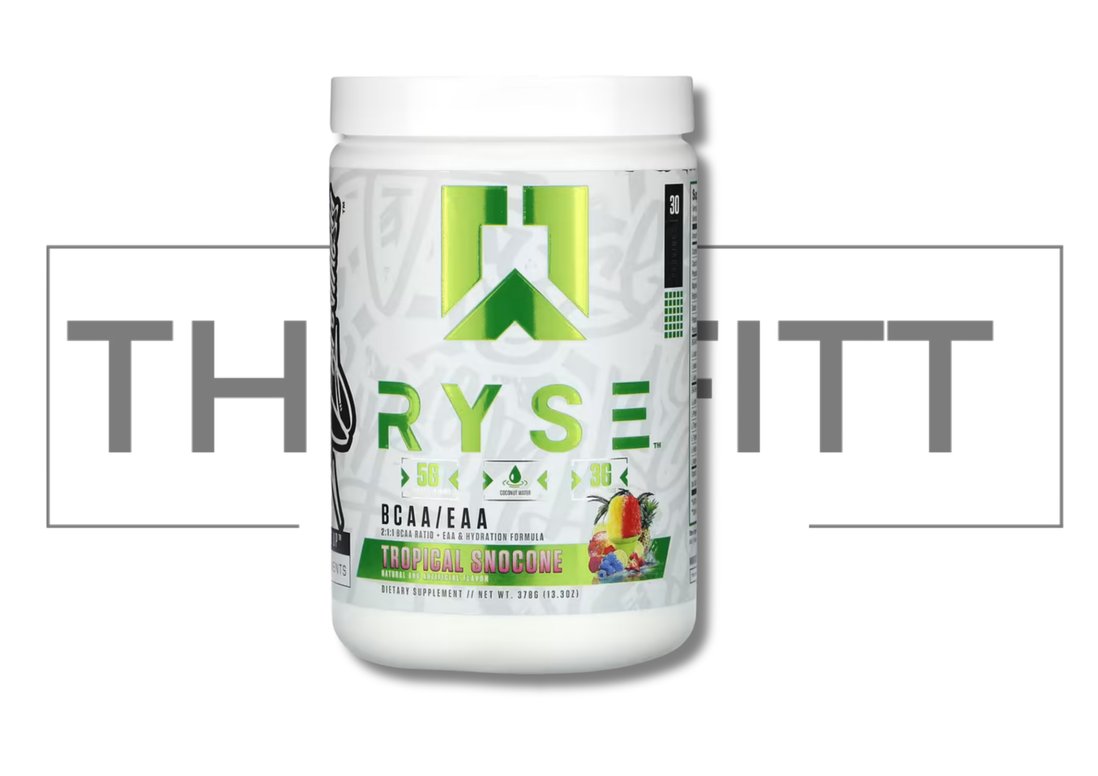 RYSE BCAA/EAA Tropical Snocone supplement, 13.3 oz, norsk kosttilskudd for utholdenhet og hydrering.
