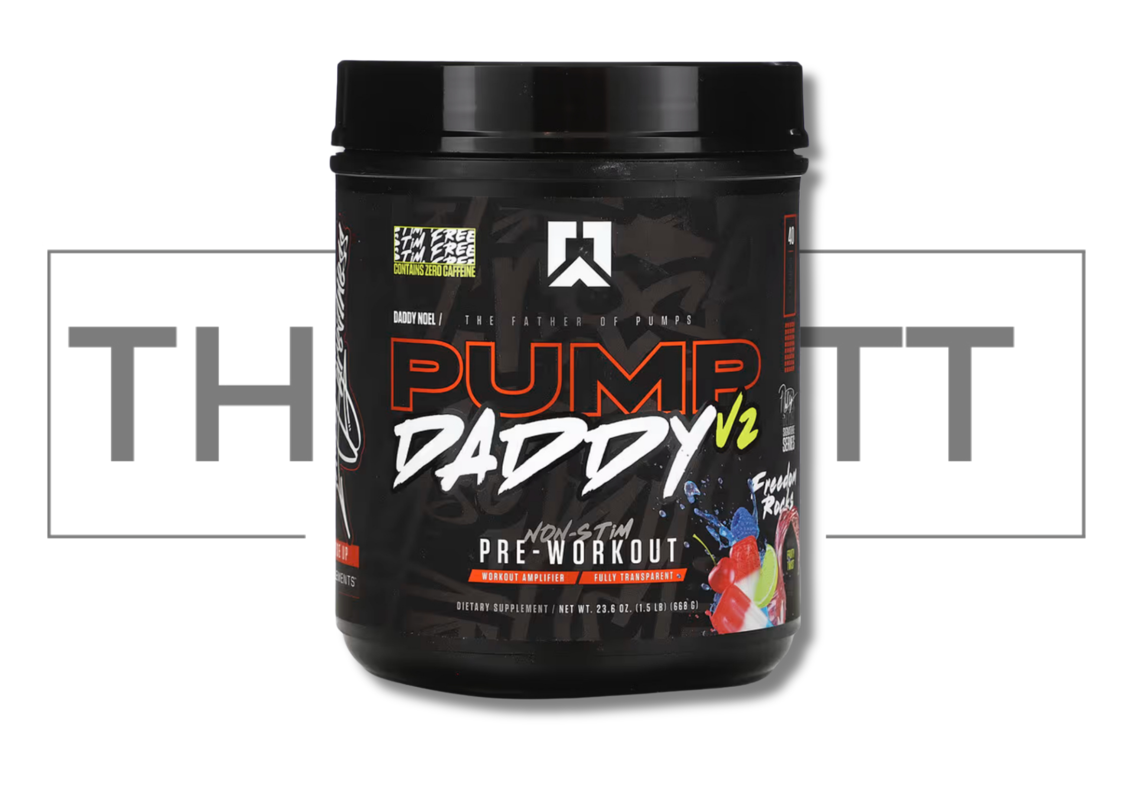 RYSE Pump Daddy V2 pre-workout tub, 1.5 lb, koffeinfri kosttilskudd med vitaminer og kreatin.