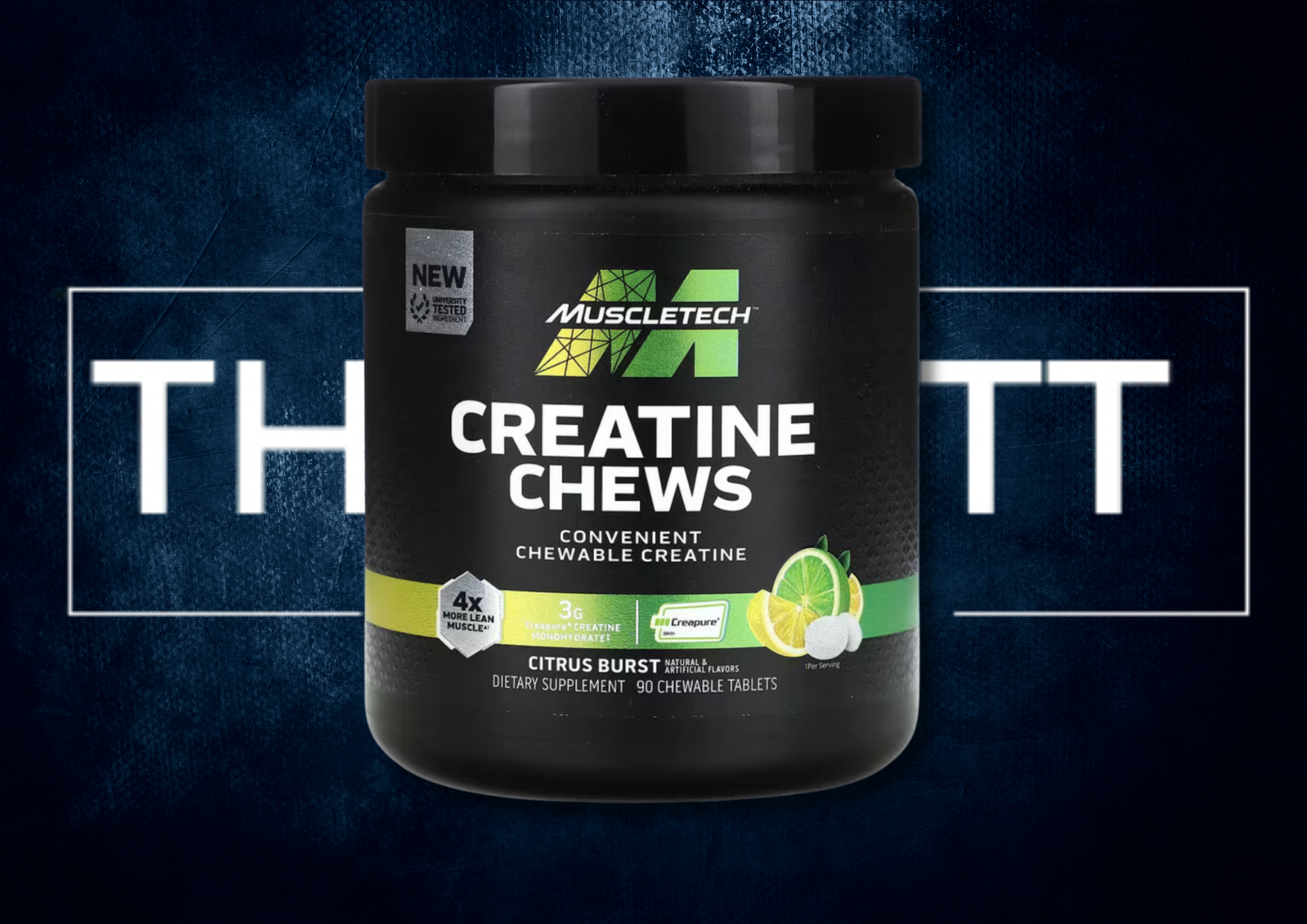 MuscleTech Creatine Chews Citrus Burst, kosttilskudd med 3 g kreatin per tyggetablett, 90 stk.