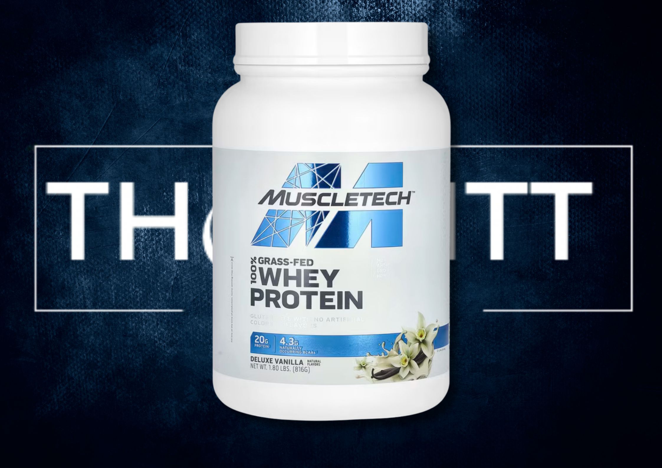 MuscleTech 100% Grass-Fed Whey Protein Deluxe Vanilla, glutenfri med 20 g protein, kosttilskudd for sunn livsstil.