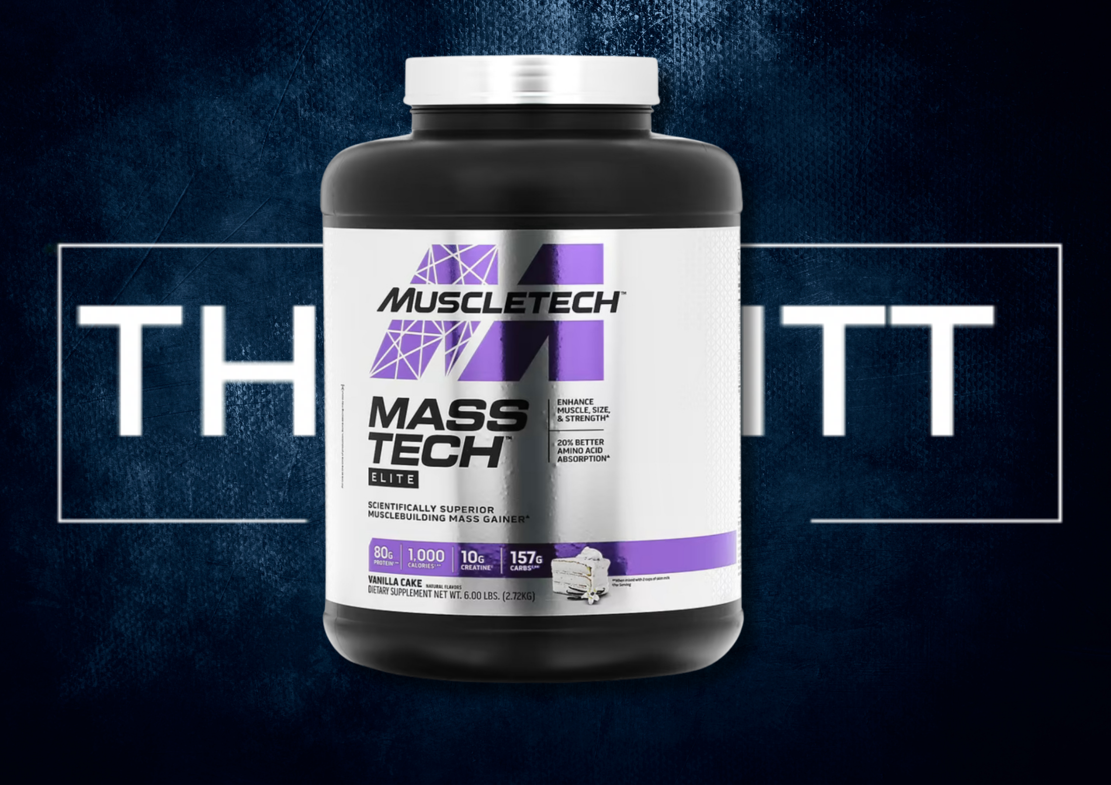 MuscleTech Mass-Tech™ Elite, Vanilla Cake, 6 lbs. Kosttilskudd med 80 g protein, 1000 kalorier, kreatin, vitaminer.