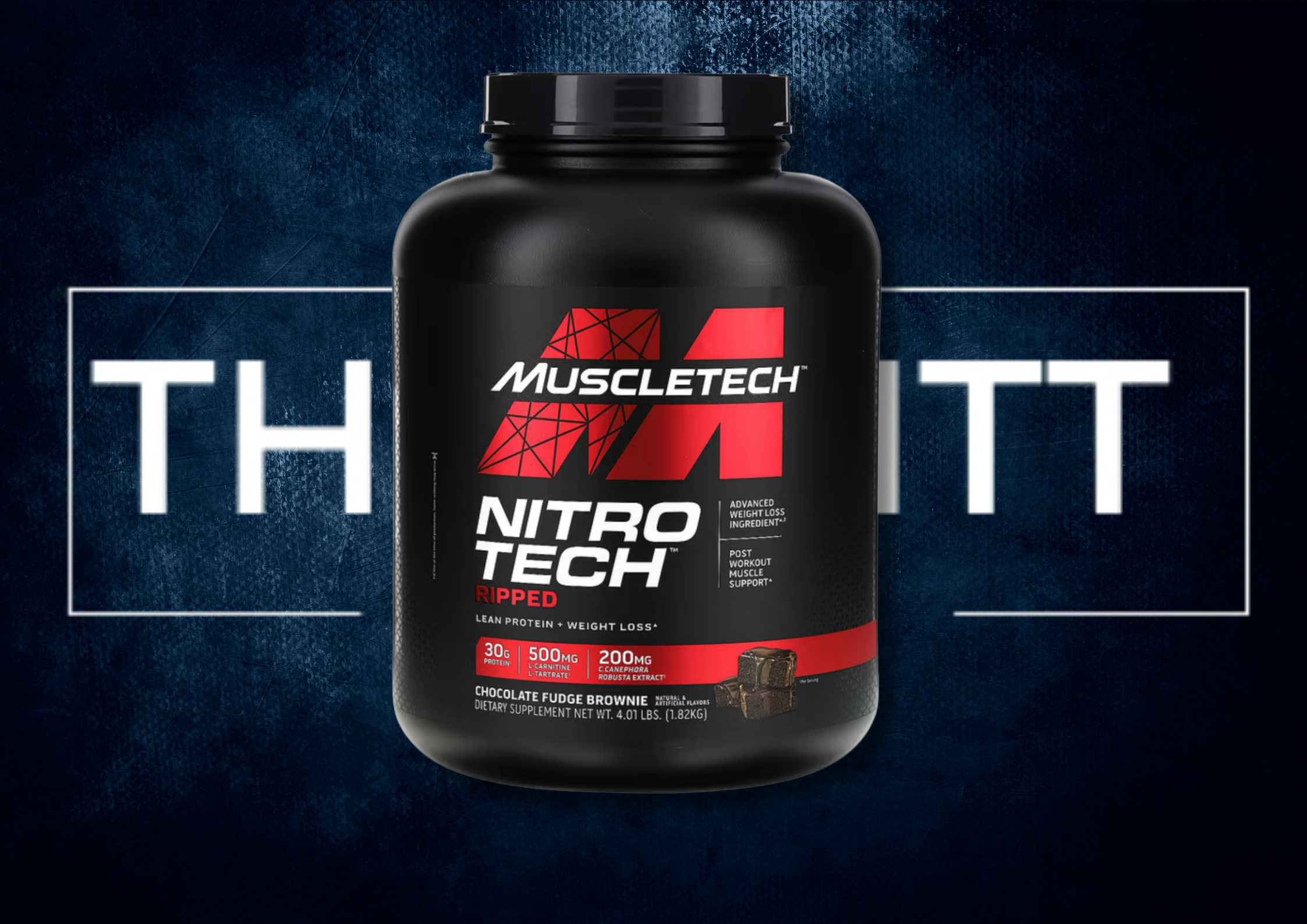 MuscleTech Nitro-Tech Ripped protein supplement, chocolate fudge brownie flavor, 4.01 lbs for weight loss and muscle support.