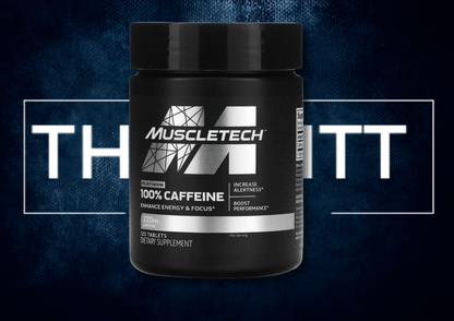 MuscleTech Platinum 100% Caffeine, 220 mg, 125 tablets for energy, focus, and performance enhancement.