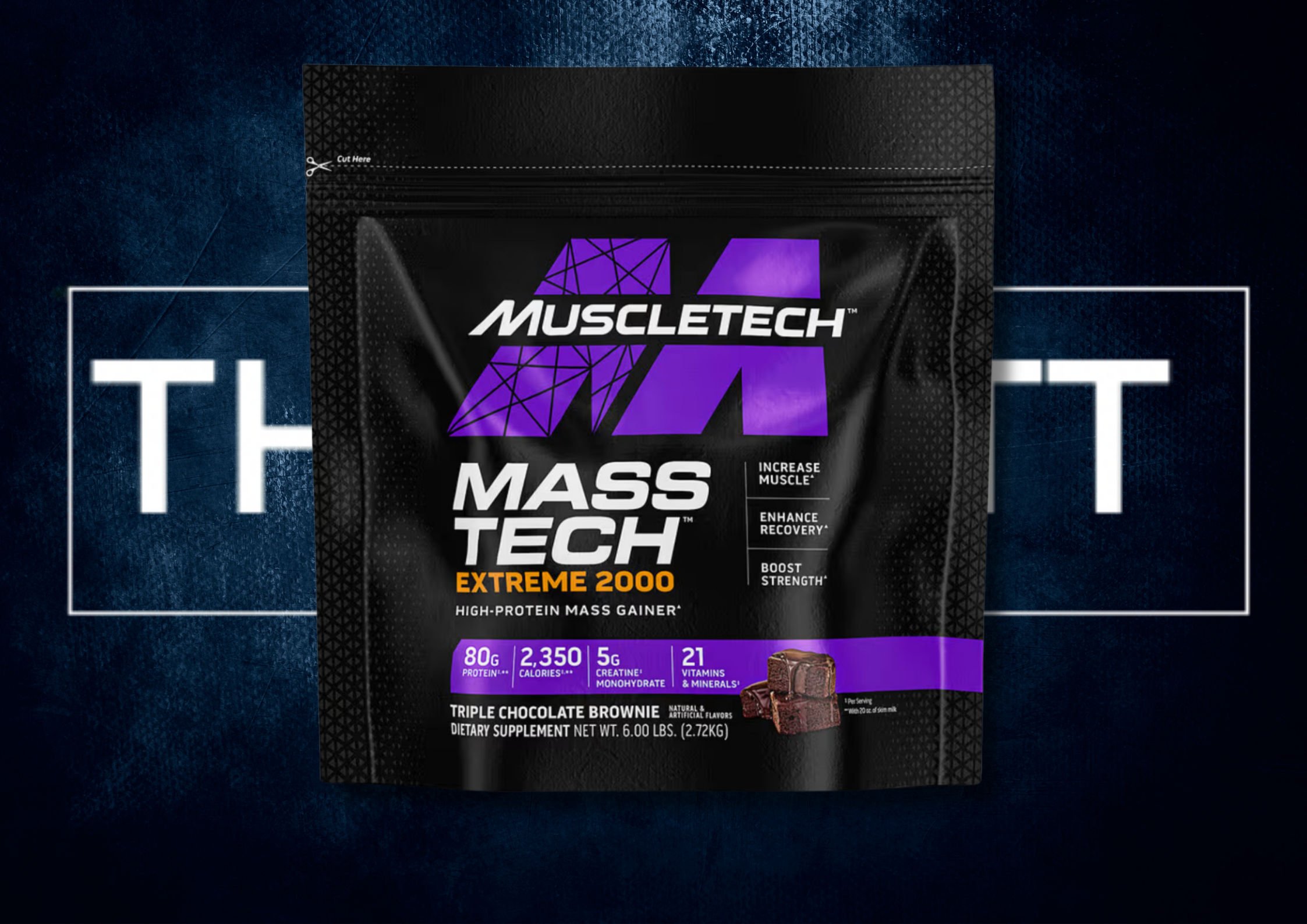 MuscleTech Mass-Tech Extreme 2000 pakke, høyprotein mass gainer med 80 g protein, 21 vitaminer, Triple Chocolate Brownie smak