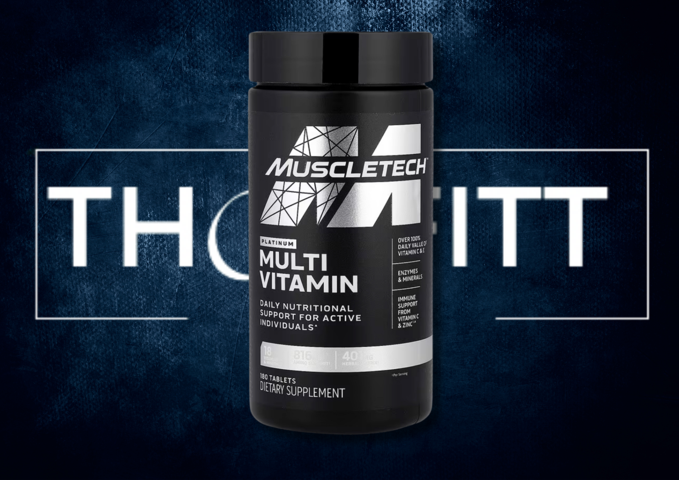 MuscleTech Platinum Multi Vitamin 180 Tablets, kosttilskudd for aktive med D vitaminer og essensielle vitaminer.