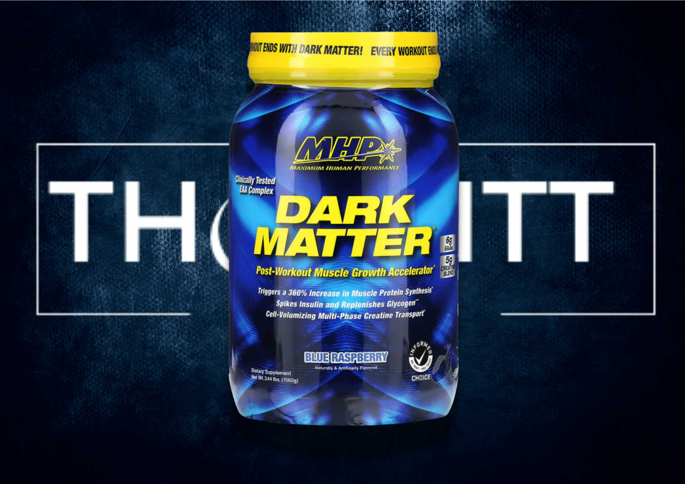 MHP Dark Matter Blue Raspberry kosttilskudd, kreatin og vitaminer for muskelvekst etter trening.