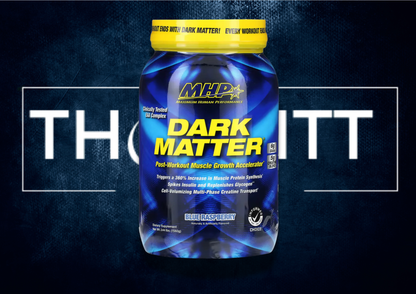MHP Dark Matter Blue Raspberry kosttilskudd, kreatin og vitaminer for muskelvekst etter trening.