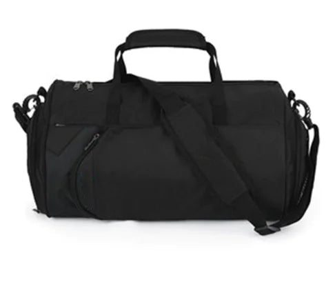 Svart unisex gym bag, perfekt for å organisere treningsutstyr som vitaminer og kosttilskudd.