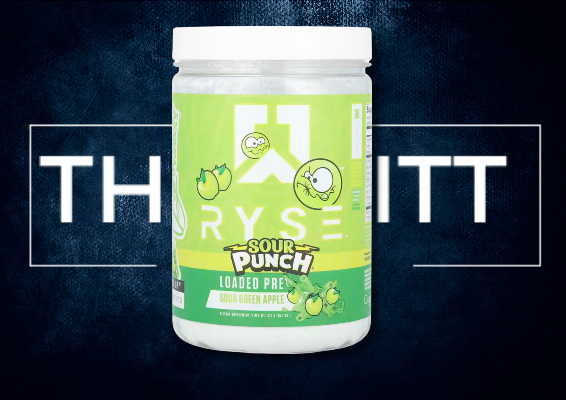 RYSE Loaded Pre Sour Punch Sour Green Apple, nutritionally packed kosttilskudd for energi og fokus før trening.