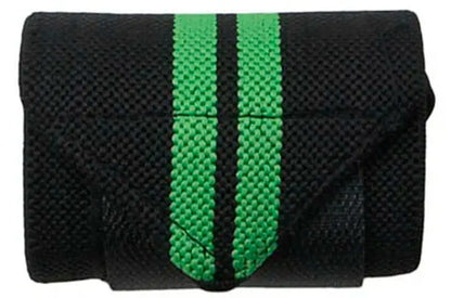 Wrist wrap with black and green design for enhanced grip and wrist support during workouts.