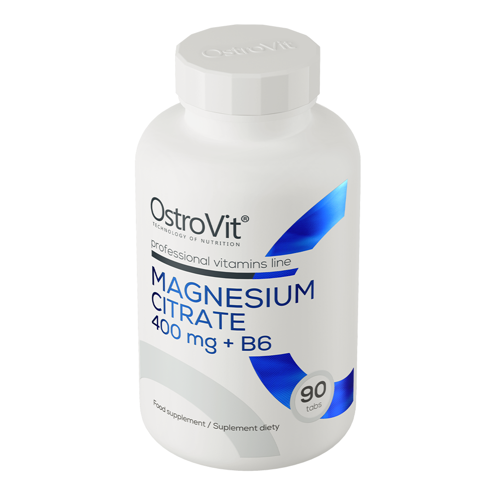 OstroVit Magnesium Citrate 400 mg + B6 kosttilskudd med 90 tabletter for bedre helse og vitaminboost.